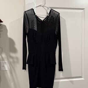 bebe Black Long Sleeve Mesh Dress